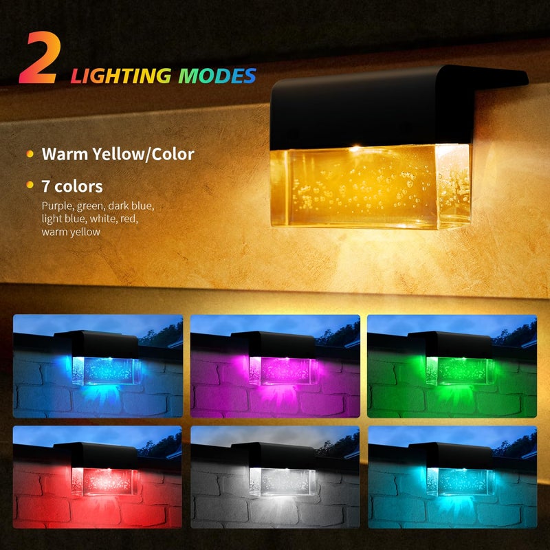 SUNFACE 6 Pack Solar Fence Lights, 2 Lighting Modes Step Lights Outdoor, Acrylic Bubbles LED Super Bright Waterproof Solar Deck Light for Outside Stair Fence Step Pool Backyard Decor (Warm White/7 Color) - Image 3